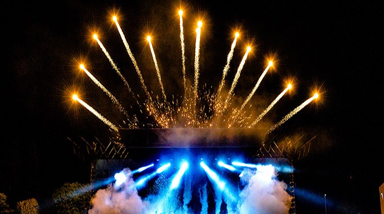 Cold spark fountain creating magical entrance effect for wedding couple