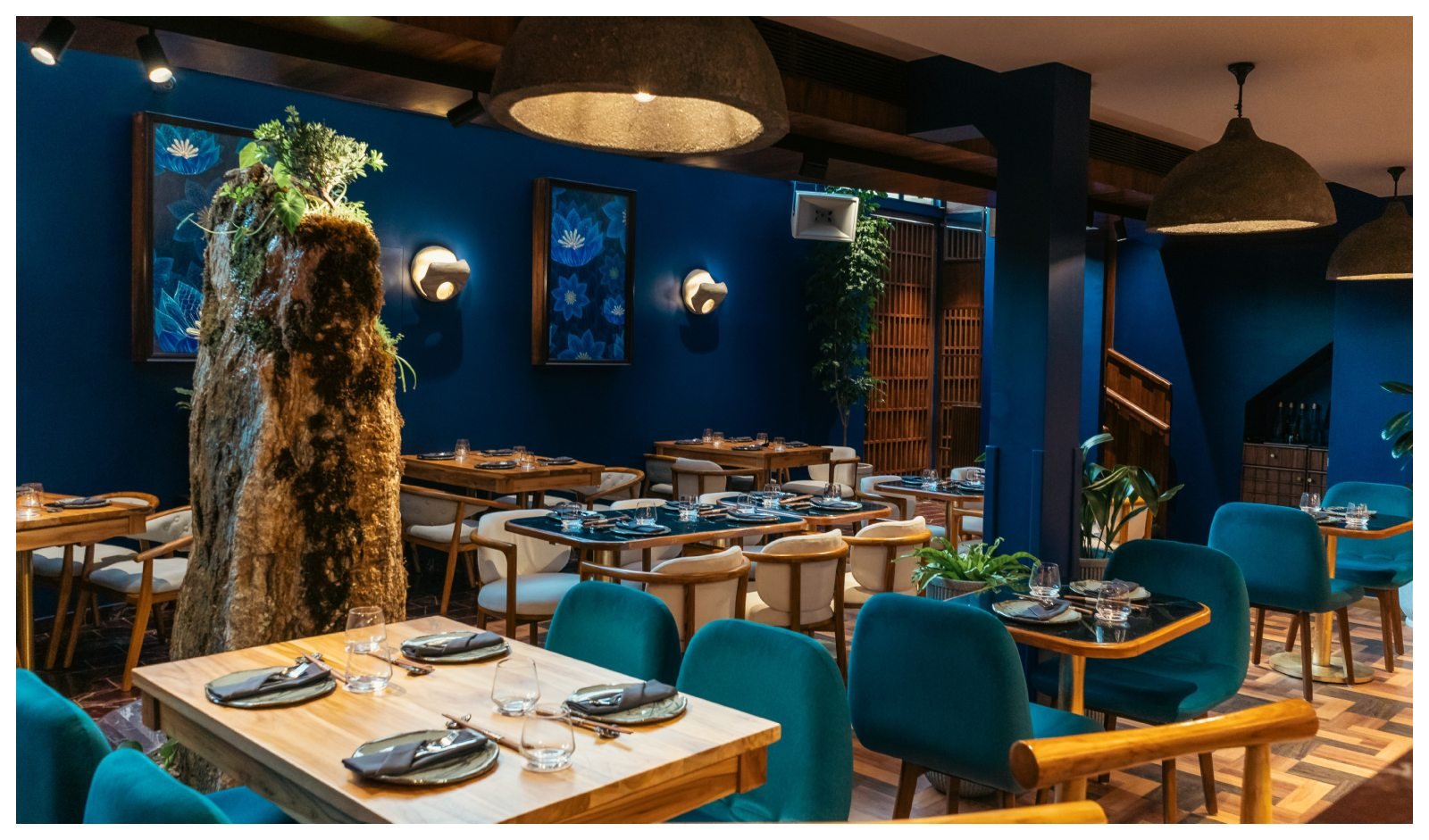 Magical wedding venue transformed with professional lighting and atmospheric design